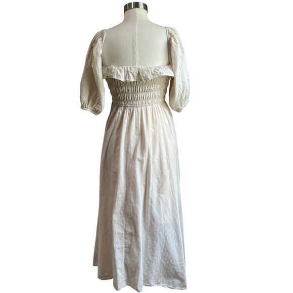 R. Vivimos Women's Summer Cream Puff Sleeves Cottagecore Midi Dress Sz L - Picture 3 of 11